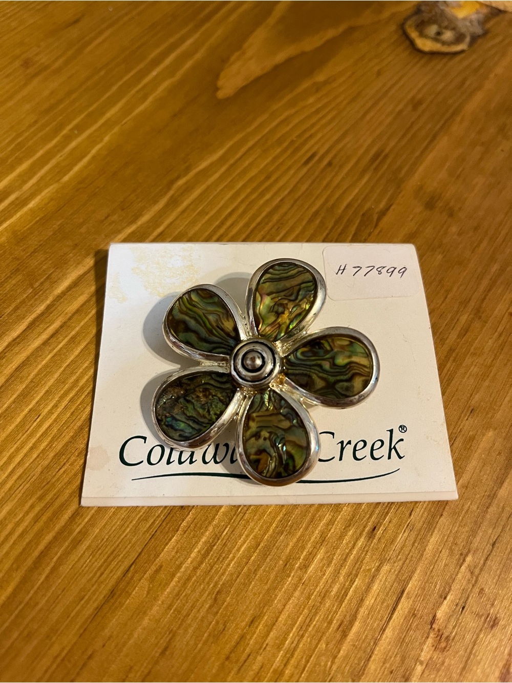 Cold water creek new on card abalone petals silver tone brooch 2”
